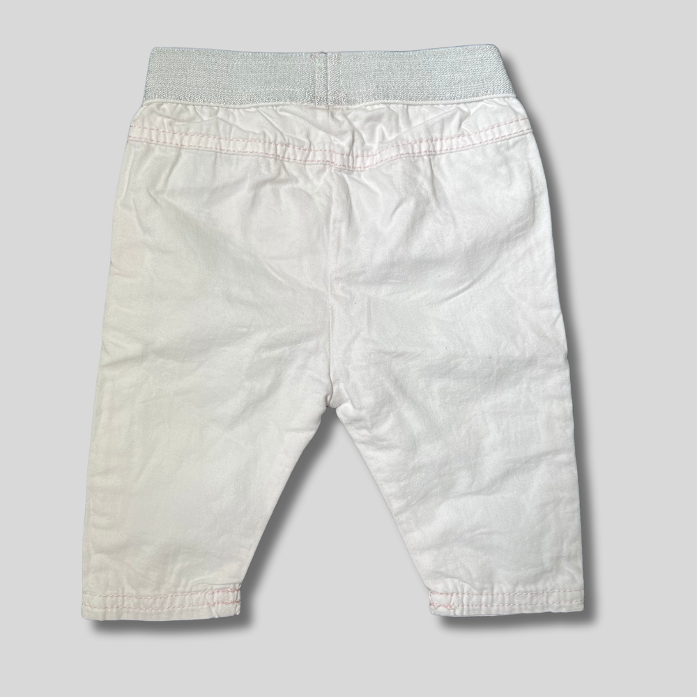 pantaloni albi cu banda argintie