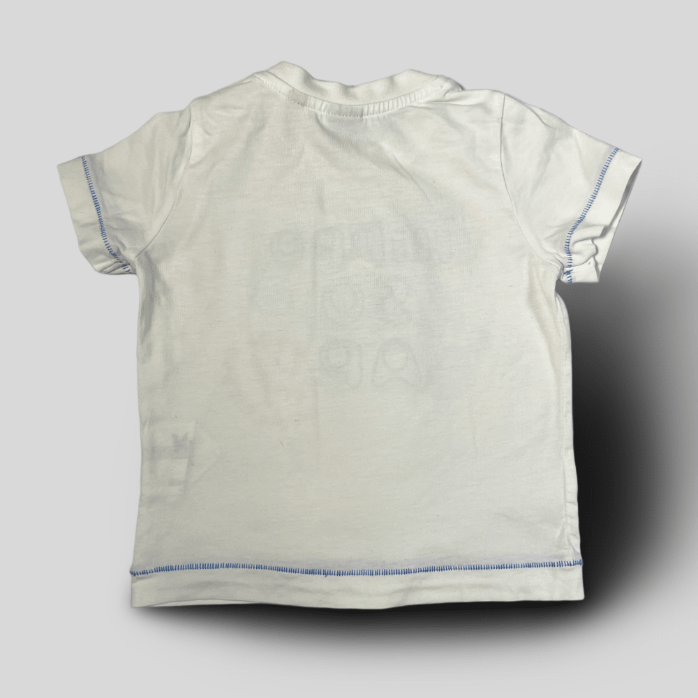 Tricou alb cu imprimeu albastru