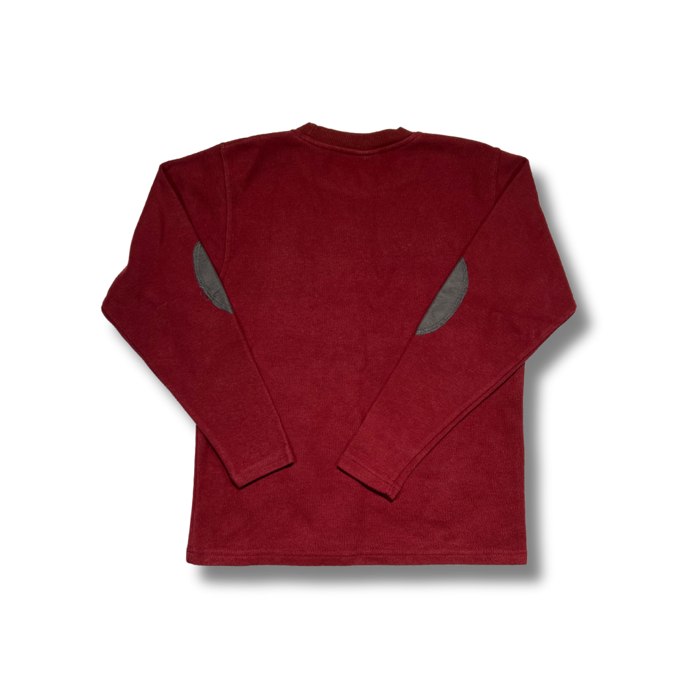 Pulover visiniu cu aplicatii pe coate